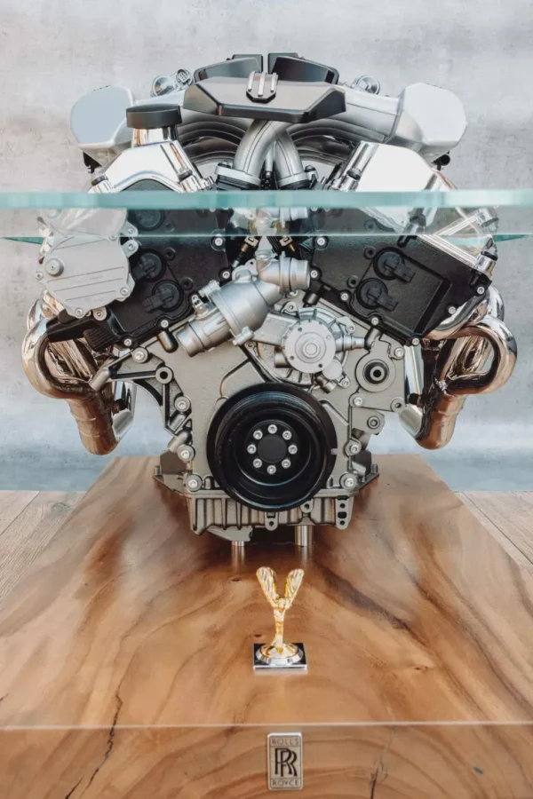 Rolls-Royce Phantom V12 Engine Coffee Table with Suar Wood Base